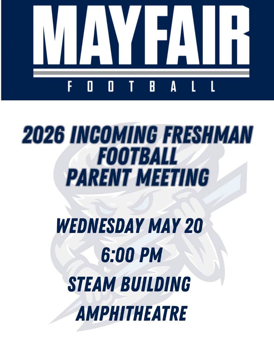 SoonsFootball's tweet photo. 🚨FUTURE MONSOON PARENTS🚨

FROSH FOOTBALL INFO NIGHT

📅 Wednesday May 20
⏱️ 6:00 PM
📍 Steam Building Amphitheater https://t.co/cNCI8Jcm3f