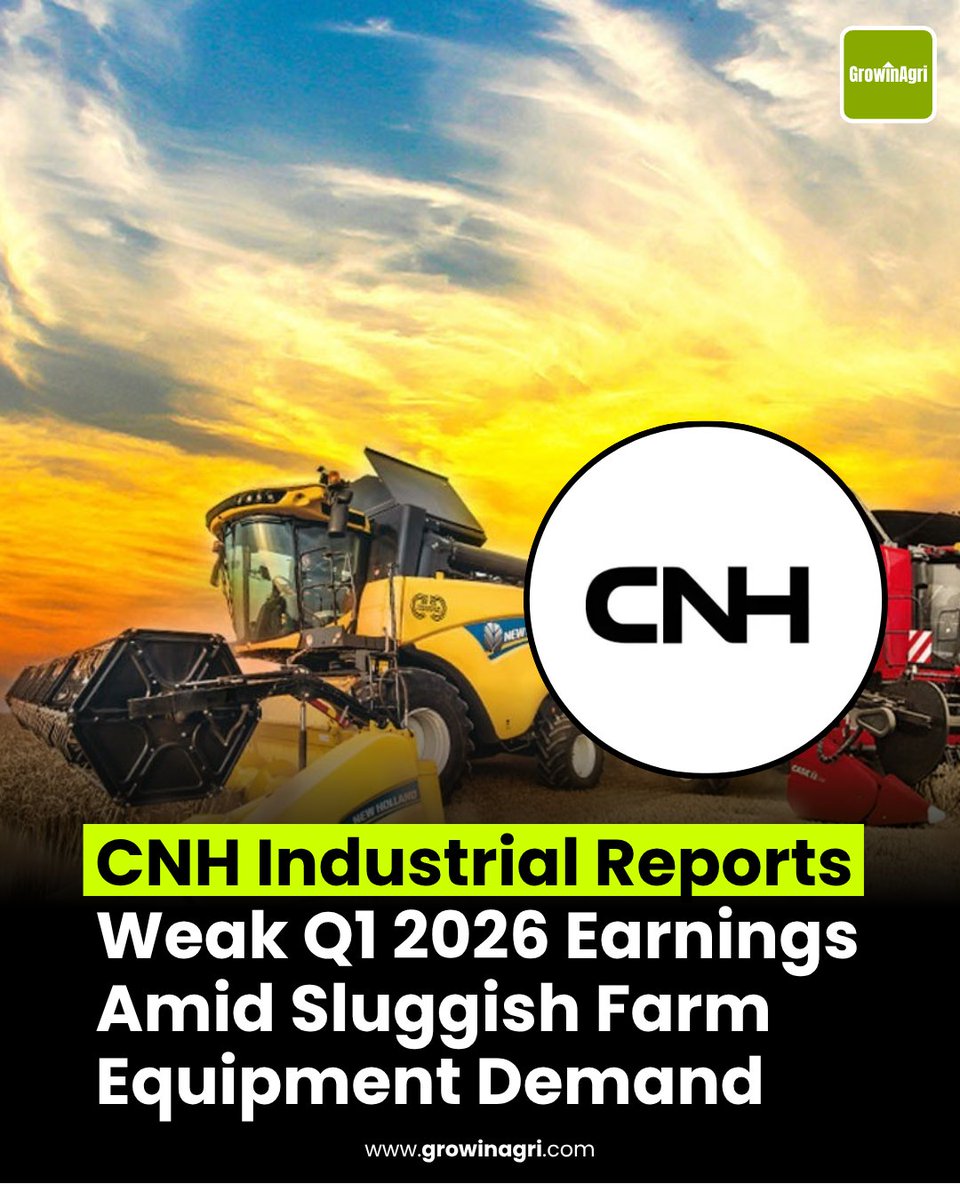 GrowinAgri's tweet image. @CNHIndustrial reported a sharp decline in first-quarter 2026 earnings as weak agricultural #equipment demand and global trade challenges continued to pressure the market.

The #company posted net income of $10 million for Q1 2026