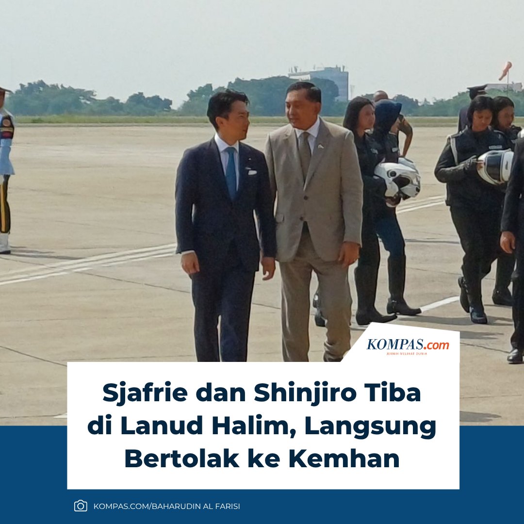 kompascom's tweet image. Baca di sini: nasional.kompas.com/read/2026/05/0… 

Menteri Pertahanan RI Sjafrie Sjamsoeddin dan Menteri Pertahanan Jepang Koizumi Shinjiro tiba di Lanud Halim Perdanakusuma, Jakarta Timur, Senin (4/5/2026).

~WR #SjafrieSjamsoeddin #Indonesia #Jepang