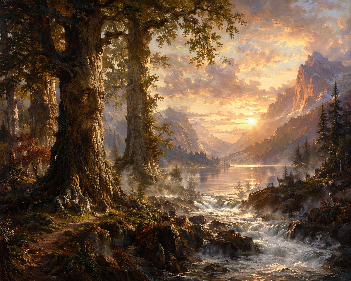 Ancient Tree Guardians at Sunset