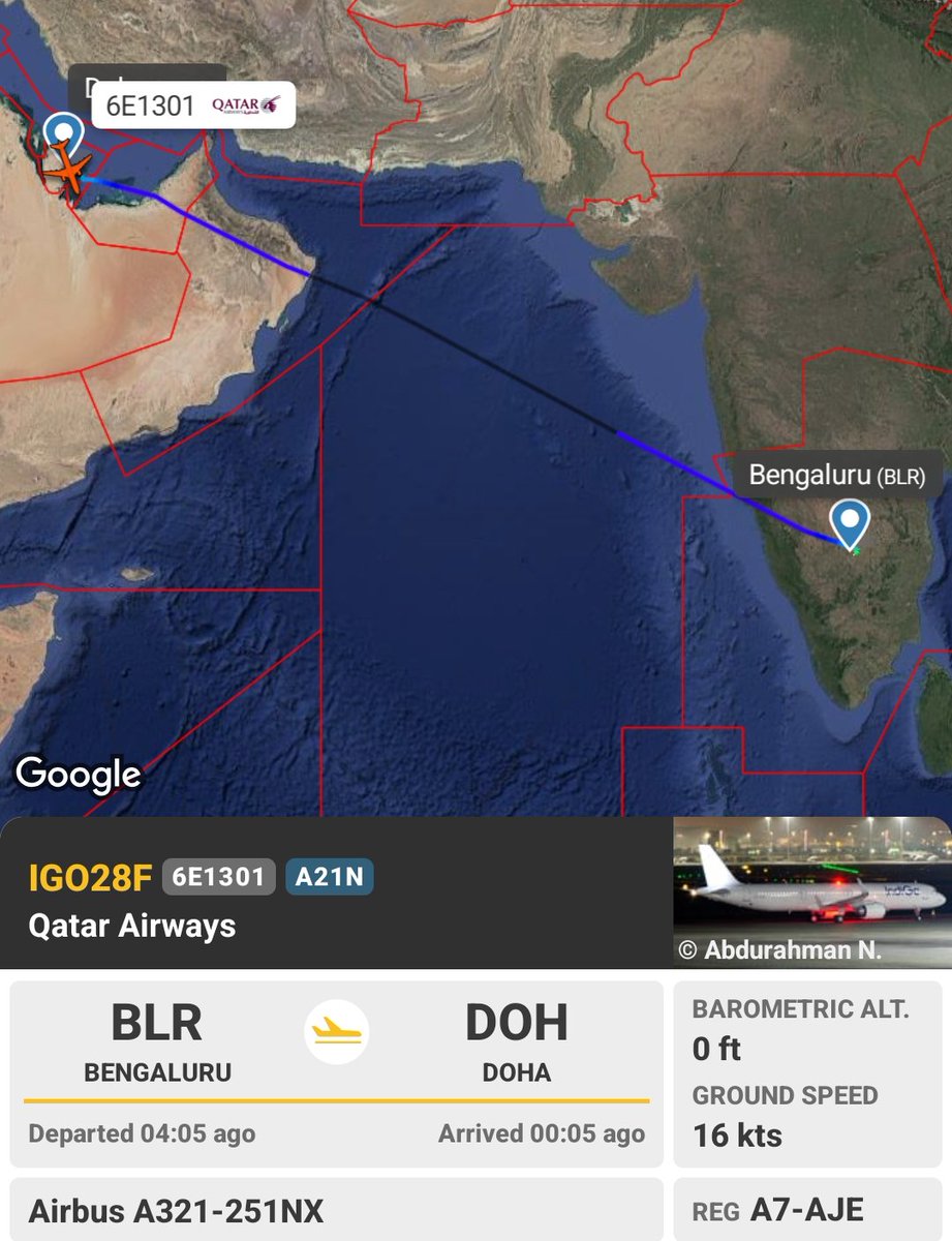 sandeep_vobl's tweet photo. #IndiGo has resumed daily Doha operations from Bengaluru #Avgeek #Doha #Codeshare #Qatar https://t.co/wigQFO0obx