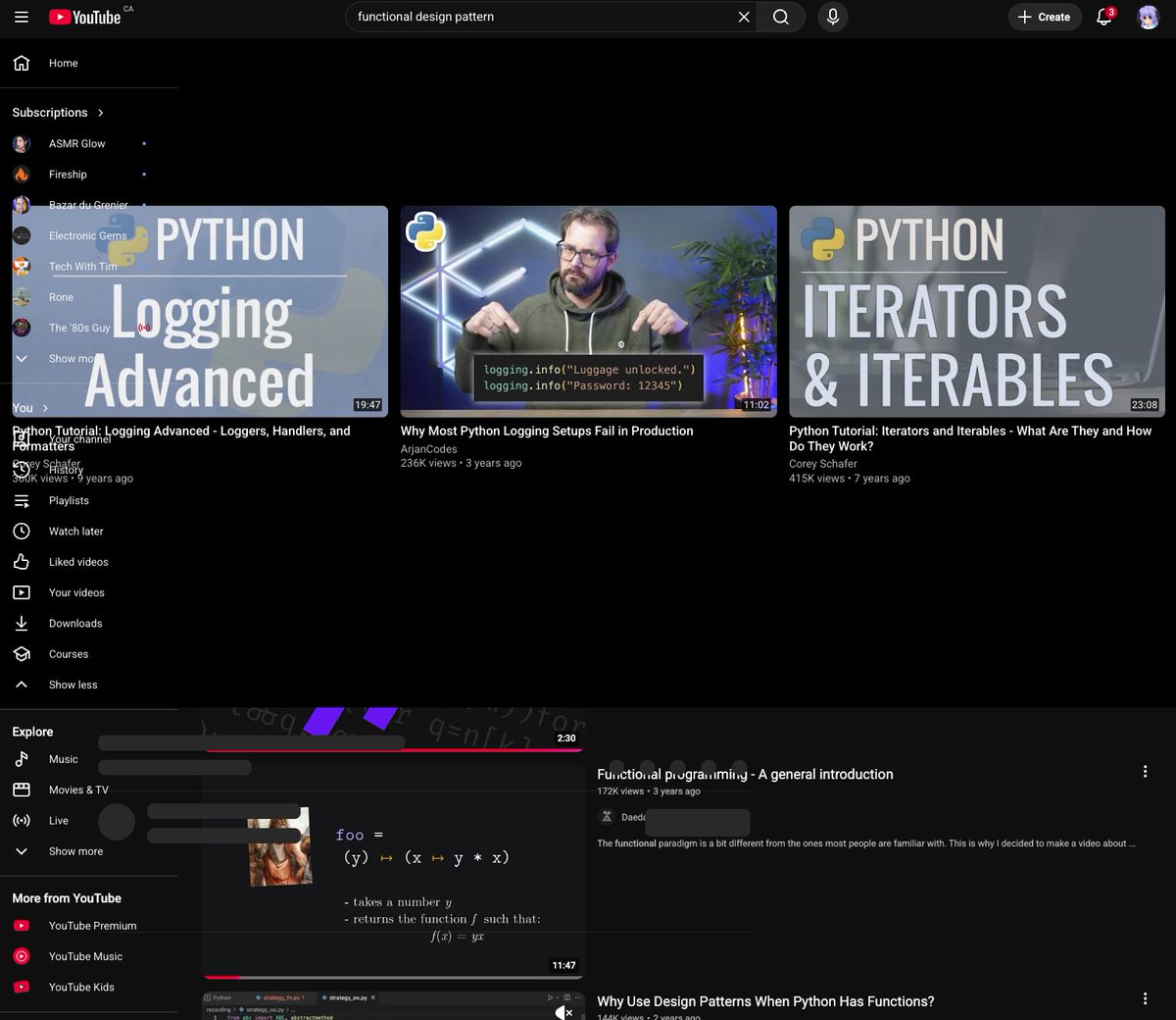 I tried looking up functional design patterns and youtube just gave up