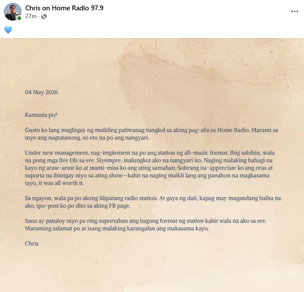 dumidyeypee's tweet photo. Home Radio 97.9 FM station reboots into an all-music format FM station, removing all the live radio DJs https://t.co/FZgD1aWEbh