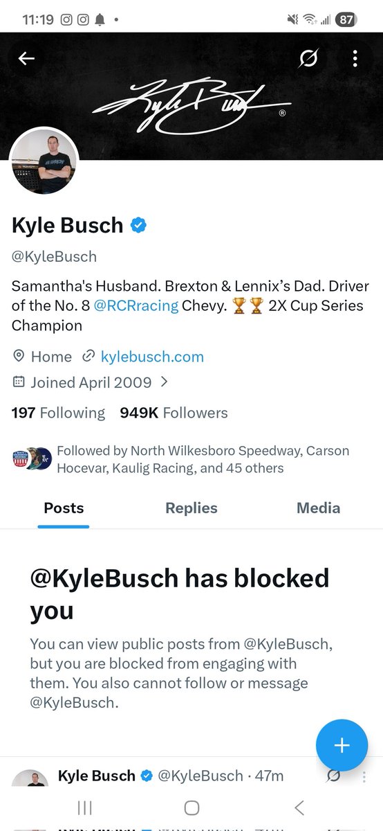 koolaid24's tweet photo. Feeling pretty famous since @KyleBusch blocked me lol must be because I'm a hard core @TonyStewart fan 🤣🤣🤣 How does this even happe!?! 🤣🤣🤣🤣 https://t.co/M3yhtPToAw