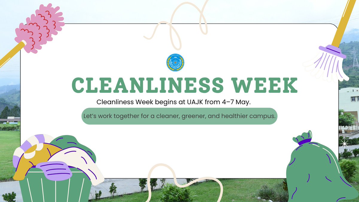 UAJK_Official's tweet photo. @UAJK_Official is observing Cleanliness Week from 4–7 May to promote a clean, healthy, and green campus environment.
Together, let’s keep our campus clean and beautiful.
#UAJK #CleanlinessWeek https://t.co/D9EfHWSJav