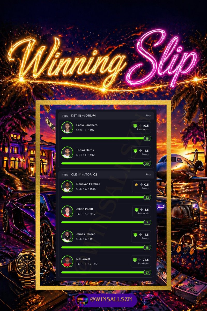 winsallszn's tweet image. 🏆 CASHED 1 NBA PRIZEPICKS SLIP 🤑

#danissjenkins #paulgeorge #wolves #playthesong #lakersin7 #cavaliers #jaylontyson #anthonyedwards #spursin6 #paolobanchero #thunderin4 #oubre #wemby #maxey