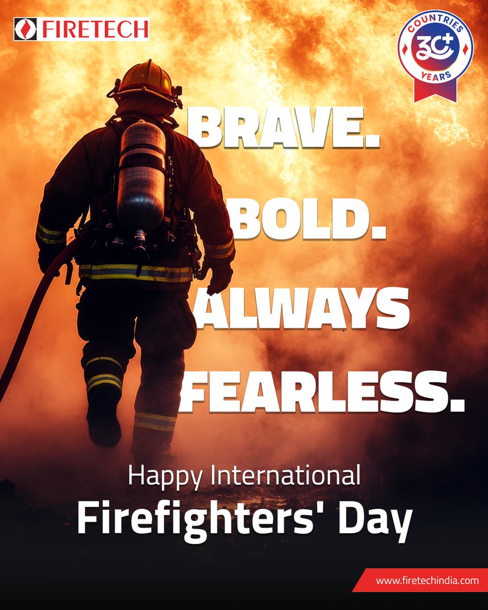 FiretechIndia's tweet photo. Today, we stand in deep respect of the ones who walk into fire so others can walk out safely.

Happy International Firefighters' Day! 🔥

#FIRETECH #InternationalFirefightersDay #BraveAndBold #FearlessHeroes #SaluteToFirefighters https://t.co/1CHP7wZi4r