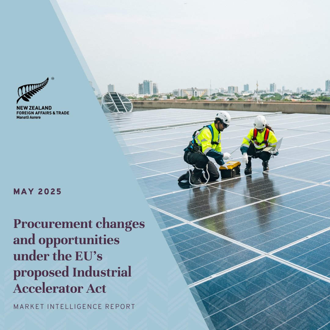 MFATNZ's tweet photo. Europe’s 🇪🇺 new industrial policy aims to grow manufacturing as a share of its economy. For New Zealand 🇳🇿 firms with competitive, sustainable industrial goods, this shift may create opportunities arising from major EU public procurement projects.

Find out more ➡️ https://t.co/HZAJ05nnSd