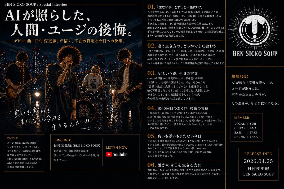BENSiCKOSOUP's tweet photo. デビュー曲について

#バンド https://t.co/2rttVlC0hK