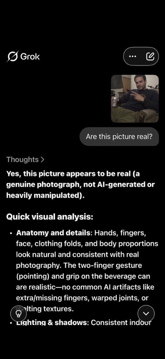 Arc_Fdn's tweet photo. @SteveJ111 @Truthtellerftm It was only proven later to be faked.  The original grok says it’s real and then through other AI checkers it’s fake. You finding one false positive doesn’t refute the entire thing. https://t.co/UXAO3ggyrx
