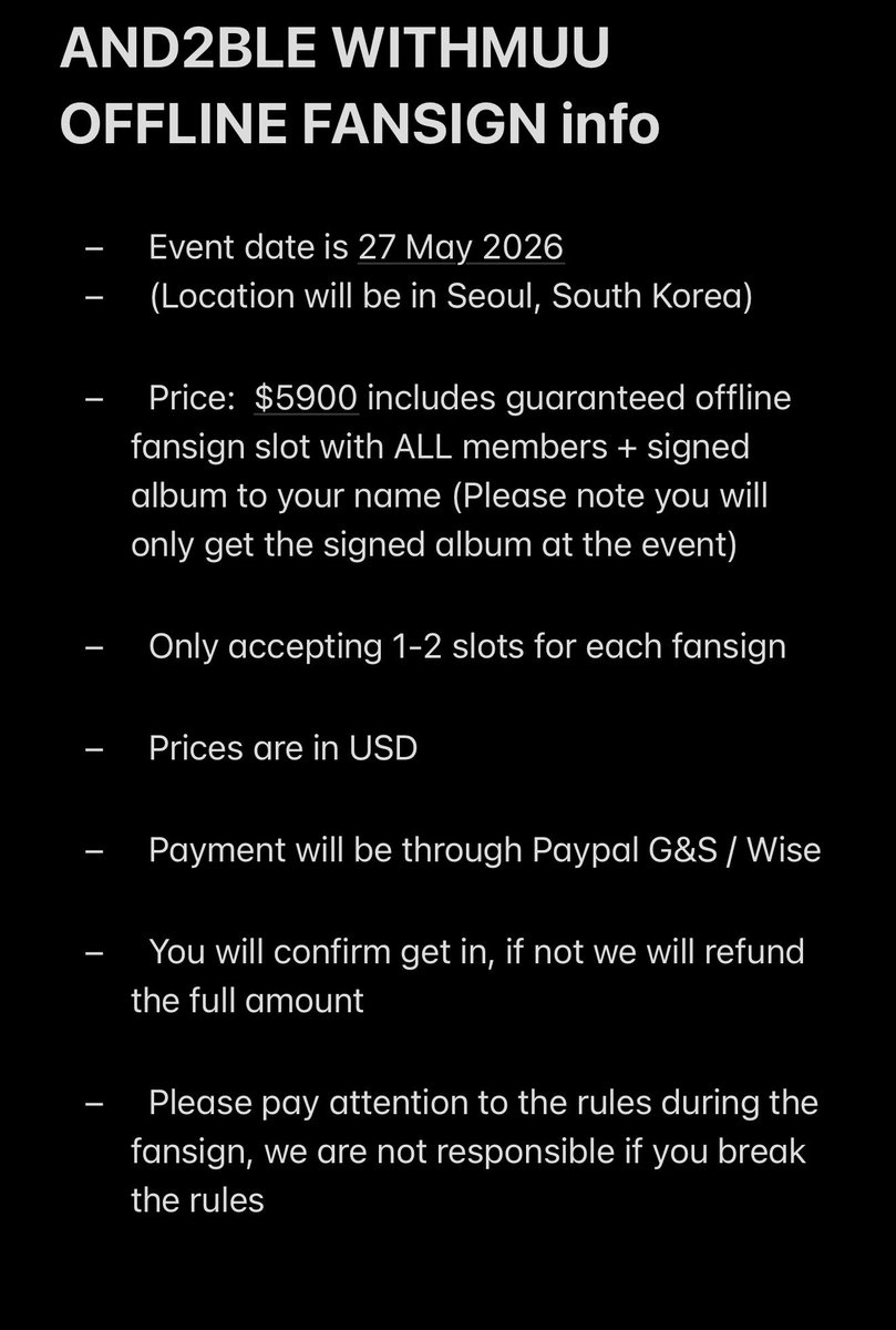 1DOLSFASHION's tweet photo. Accepting #AND2BLE guaranteed fansign slot for WITHMUU offline fansign in Seoul! This is the first fansign 

You can talk to ALL members in person + get an album signed to your name! dm us if interested~ 
✅ 100% WIN ✅

❗️Please read ALL details in the second pic before dming! https://t.co/FkwqvziM7z