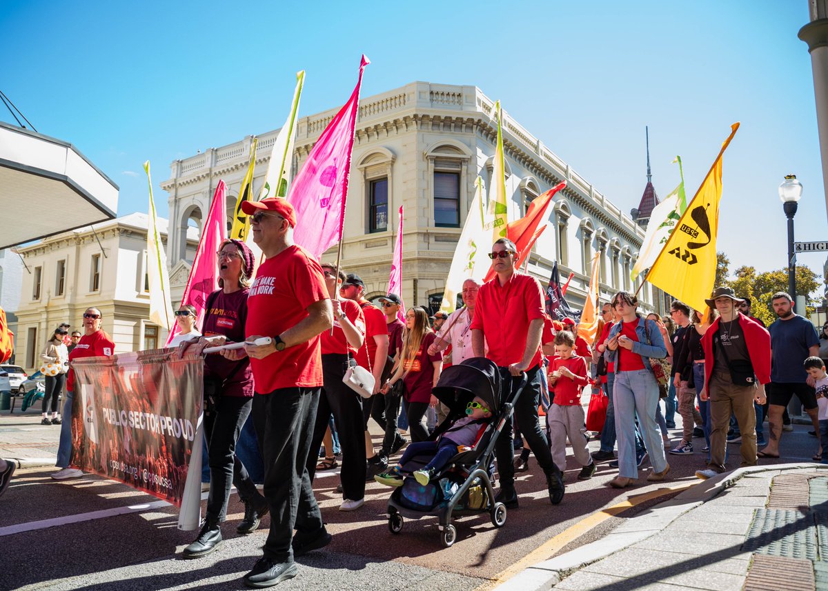 cpsucsa's tweet photo. Thank you to all members and delegates who joined us for the May Day Rally, where we commemorated the 1946 Pilbara Strike. This year, we dedicated our march to our regional members, fighting for a District Allowance that reflects the cost of delivering services to the regions. https://t.co/FEbiWIkeeD