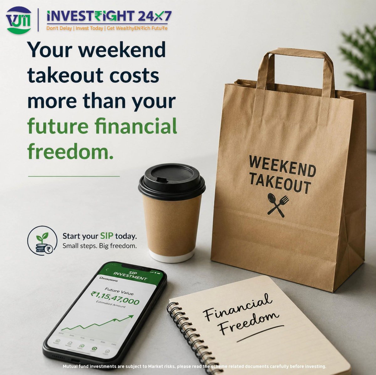 Vishal_Mane31's tweet image. "Your weekend takeout costs more than your future financial freedom." 🍕💸 Swap one meal a week for a SIP &amp;amp; build real wealth. 📈

V J M INVEST₹IGHT 24x7 
Knowledge. Trust. Discipline.

#SIP #Wealth #InvestSmart
