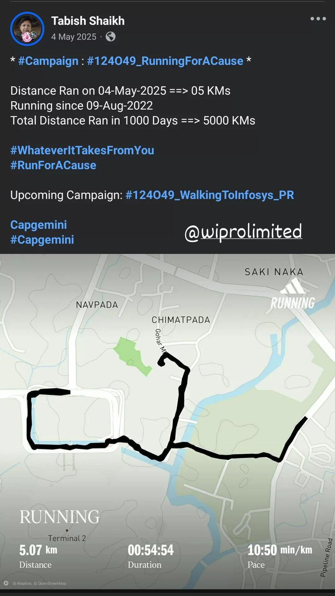 TabishSk21's tweet image. Motivational quotes for corporate Employees:
* #Campaign  : #124O49_WalkingForACause  *

Because, it only seems fitting to kick off the Campaign from Home Sweet Home in Mumbai

Distance Walked on 04-May-2022 ==&amp;gt; 0 KM
Walking since 01-May-2022 
@wipro