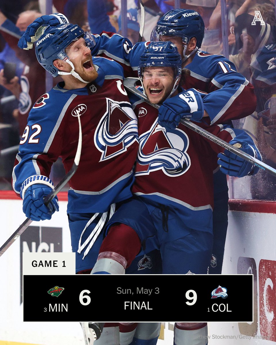 TheAthletic's tweet photo. THIS IS GAME 1.

Eight different players score for the @Avalanche as Colorado takes down Minnesota at home. https://t.co/kHCIGFzOgI