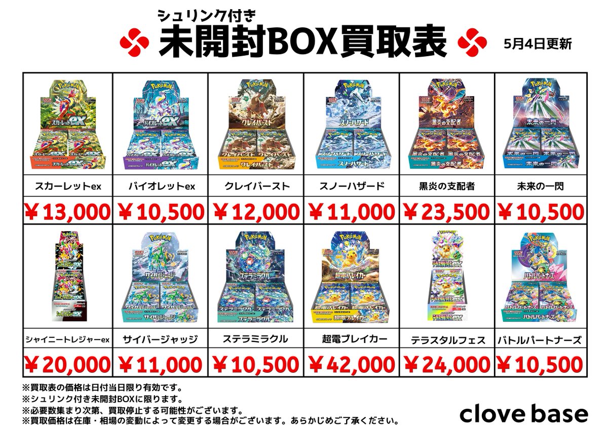 ⭐️シュリンク付き未開封BOX買取表⭐️ #スカーレットex