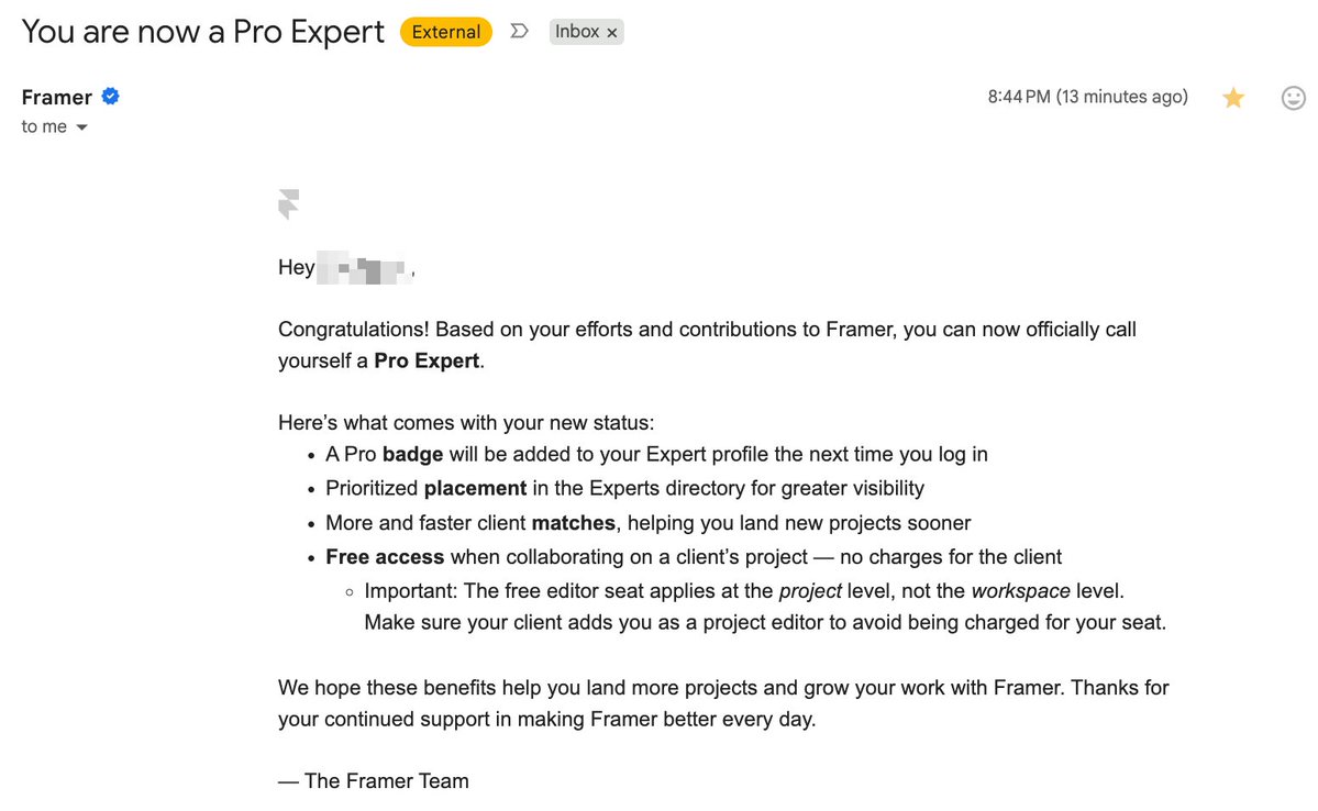 LJM_Framer's tweet image. Finally did it. Took a few years, a lot of time, frustration, and plenty of ups and downs… but we’re here.

Officially a Framer Pro Expert. Feels damn good 🙂

@framer @learnframer #framer #buildinpublic #webdesign #nocode #framerchallenge