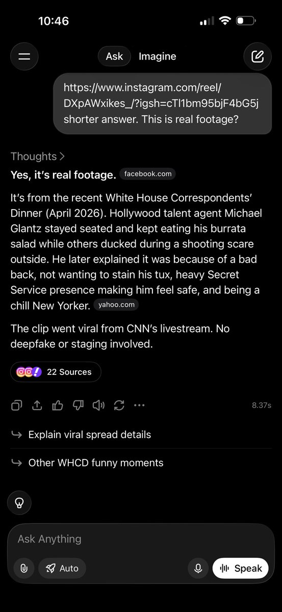 Arc_Fdn's tweet photo. @SteveJ111 @Truthtellerftm Here’s grok verified of footage that is using AI being used for the crowd. How does a fork appear in his hand and a knife appears in the other hand? It was hoax.  Listen I voted for Trump twice but he’s an Israel lapdog.

https://t.co/wcQvzmC87P https://t.co/Amk4nKtqGZ