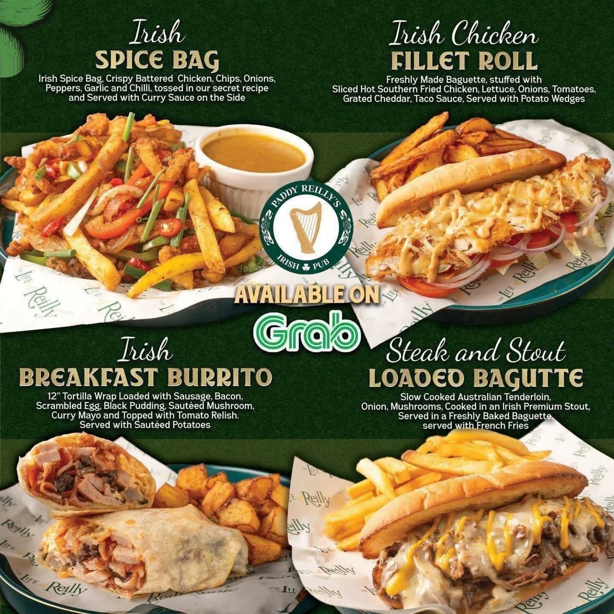 paddyreillysbk's tweet image. Craving the pub but feeling the couch? 🛋️ Get the best of Paddy Reilly’s delivered straight to your door. From Spice Bags to Breakfast Burritos, we’re now live on Grab! 🛵💨
#GrabFood #PaddyReillys #Delivery #IrishPub #ComfortFood