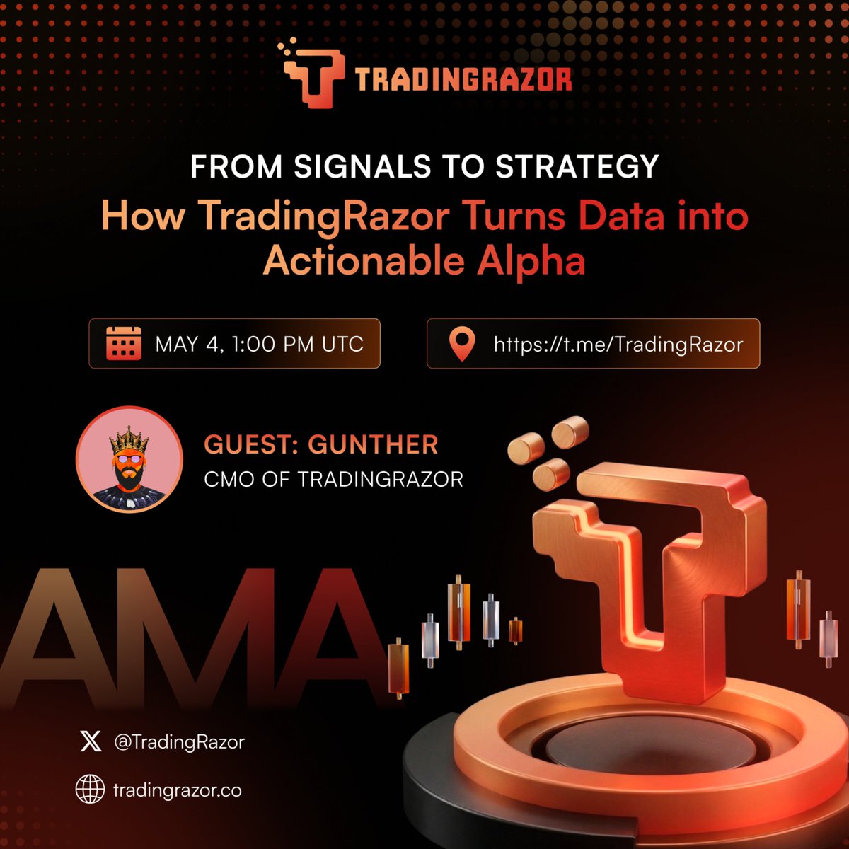 TradingRazor's tweet image. From signals to strategy. From data to alpha.

Join us as we break down how TradingRazor transforms raw market noise into actionable insights.

📅 May 4, 1:00 PM UTC
🎙 Guest: Gunther, CMO of TradingRazor
Don’t miss it 👇
 t.me/TradingRazor

#Crypto #DeFi #Trading #AI #Web3