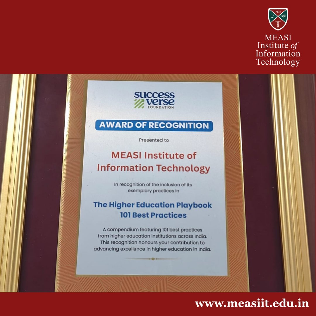 measiit's tweet photo. 🏛️✨ Proud moment for MEASI Institute of Information Technology, Chennai!
.
📘 Featured in “The Higher Education Playbook – 101 Best Practices” — a recognition of our commitment to innovation, real-time projects &amp; academic excellence. 💻🚀

🌐 https://t.co/15vjb7m5eF

#MEASIIT https://t.co/uwRL3sbVsP