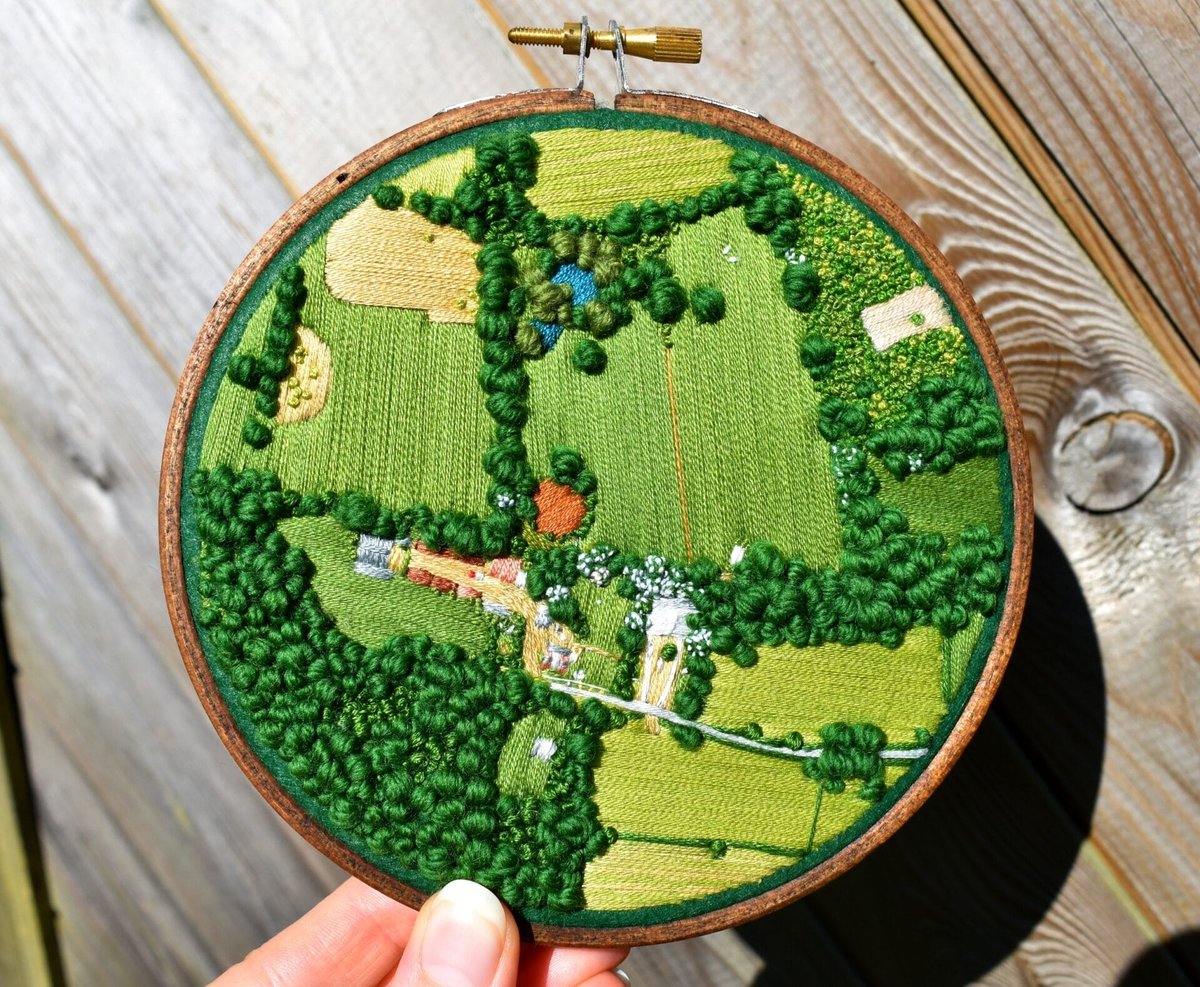 womensart1's tweet image. Victoria Rose Richards, embroidery artist who creates work which reflects  landscapes from above #WomensArt