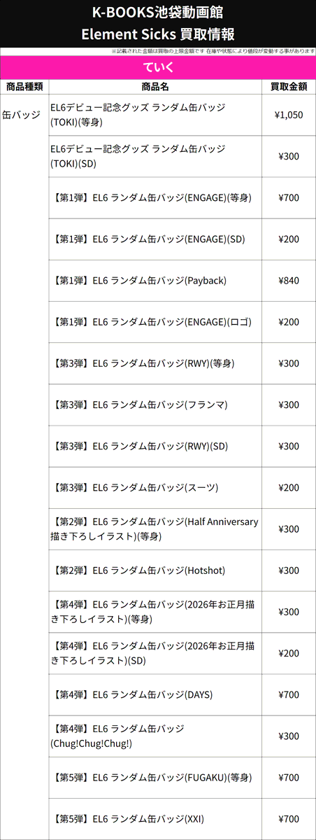 買取情報】 💎 Element Sicks💎 🩷 ていく さん💮 缶バッジ 各種 第5弾