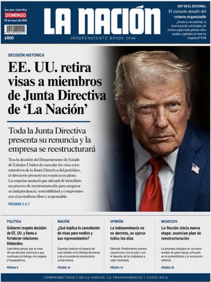 Bien.El Pueblo de Costa Rica ESTÁ FELIZ por retiro de visas a políticos  y corruptos,a obstruccionistas,a COMUNISTAS.Y esperamos más retiros de visas a los comunistas.<a href="/realDonaldTrump/">Donald J. Trump</a> <a href="/SecRubio/">Secretary Marco Rubio</a> <a href="/DonaldJTrumpJr/">Donald Trump Jr.</a> <a href="/DeputySecState/">Christopher Landau</a> <a href="/usembassysjo/">US Embassy San Jose</a> <a href="/usambassadorcr/">Embajador(a) de EE.UU. en Costa Rica</a> <a href="/VP/">Vice President JD Vance</a> <a href="/DNIGabbard/">DNI Tulsi Gabbard</a>