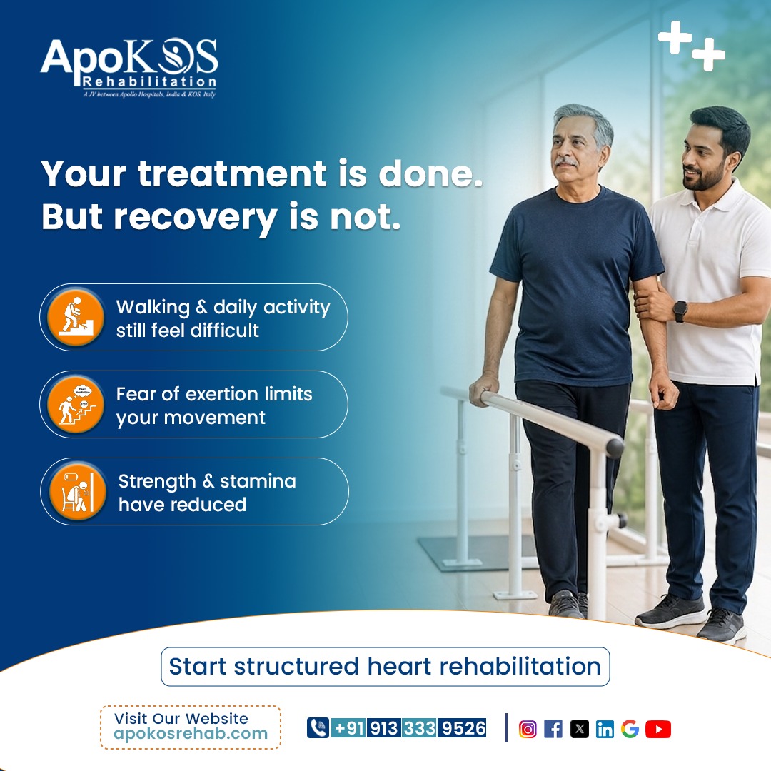 ApoKOSRe's tweet photo. Treatment done. Recovery isn’t.
If walking feels harder or stamina is low, your body still needs support.
Cardiac rehab helps you rebuild strength safely.
📞 +91 913 333 9526
🌐 https://t.co/EBQavb5qPv
#CardiacRehab #HeartRecovery #PostHeartCare #FunctionalRecovery #Apokosrehab https://t.co/ZW8Jgt79vY