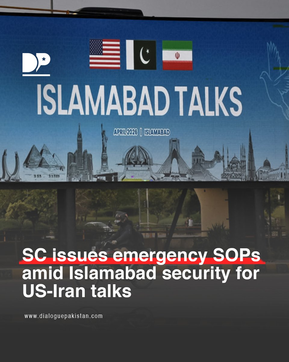 DialoguePak's tweet image. The Supreme Court announced separate SOPs aimed at ensuring uninterrupted judicial operations during unforeseen public holidays. The move comes as Islamabad remains under extraordinary security arrangements 

#DialoguePakistan #SC #SOPs #Islamabad #Security #US #Iran #Talks