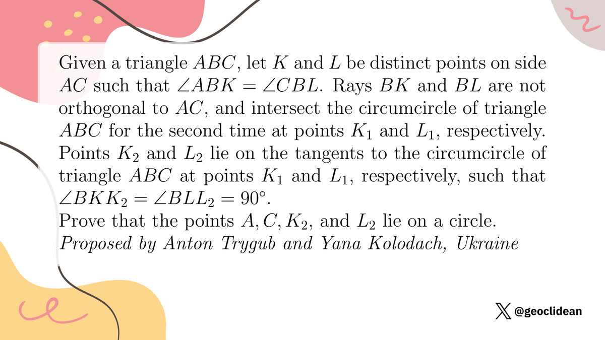 geoclidean's tweet image. Isogonals and Concyclicity
#Geometry #Circumcircle #Isogonal #Concyclic #Emo