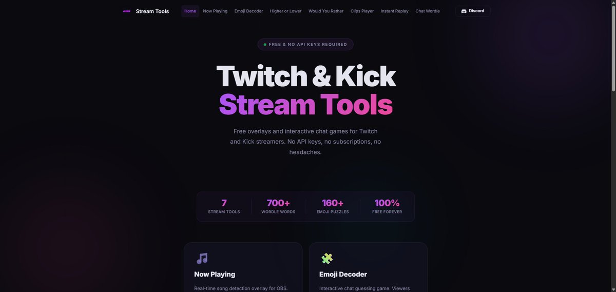 SlurpyDev's tweet photo. stream overlays shouldn’t be complicated.

Glitch Studios Stream Tools = free overlays + chat games for Twitch & Kick
no API keys, no setup pain - just drop into OBS or https://t.co/ZLTuKq2U0k and go
🎵 now playing
🧩 emoji decoder
🔢 higher or lower
🤔 would you rather
🎬 clips player
▶ instant replay
🟩 chat wordle

everything’s free. no catch.
try it → https://t.co/WQ0VnHTEat

#Twitch #KickStreaming #StreamingTools #OBS #Streamers #GamingCommunity