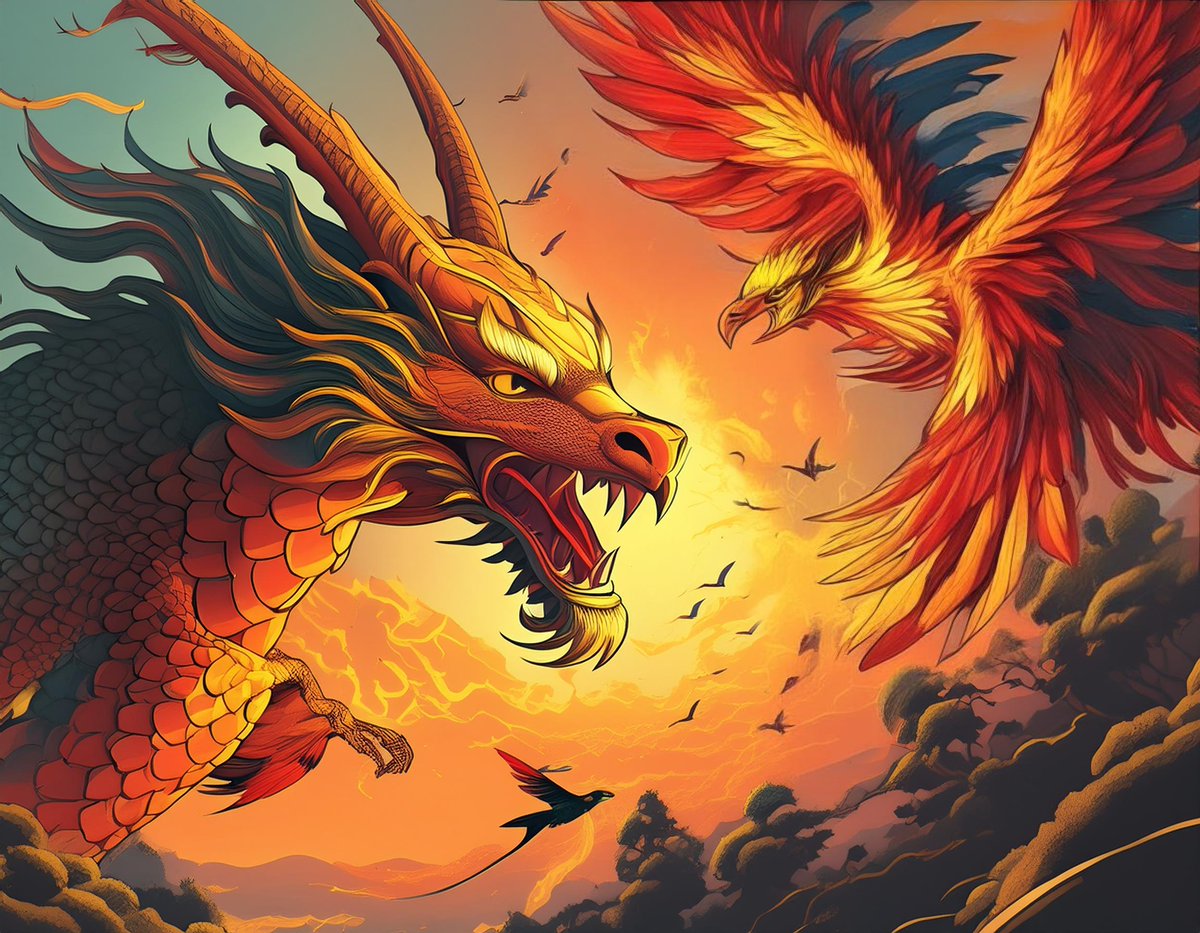 sanrotasu0216's tweet image. Dragon and Phoenix Rồng và Phượng Hoàng #AI #PS #Adobe