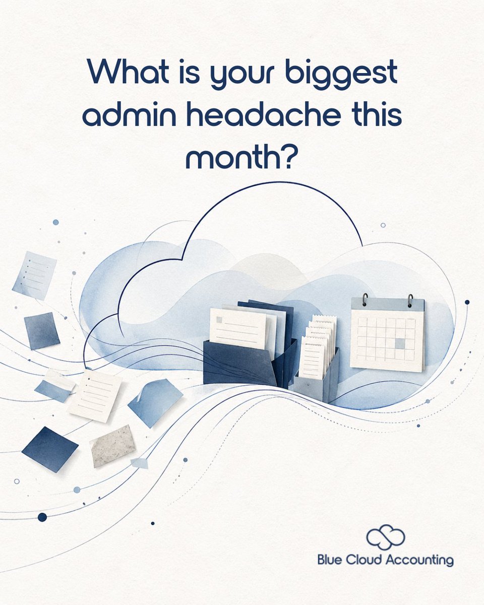 BlueCloudAcc's tweet photo. Business owners: what is your biggest admin headache this month? VAT, payroll, SARS queries, missing documents or month-end reconciliations? Comment with the one thing you would gladly remove from your plate. Follow Blue Cloud for practical reminders. https://t.co/m2McuNTwef