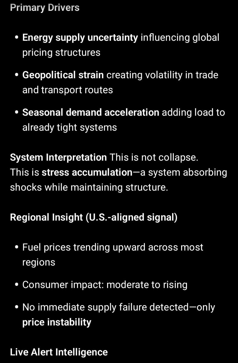 HEIS_Tswvlis's tweet image. #Global #State: (+,+,–) — Elevated #Tension Phase

The #planet is operating under heightened #systemic #pressure.

#Energy markets are the primary signal—#fuel #prices rising due to #supply #risk and #geopolitical #friction.

3/5/2026
CapstoneStabilityTheorem 
#CPSIS