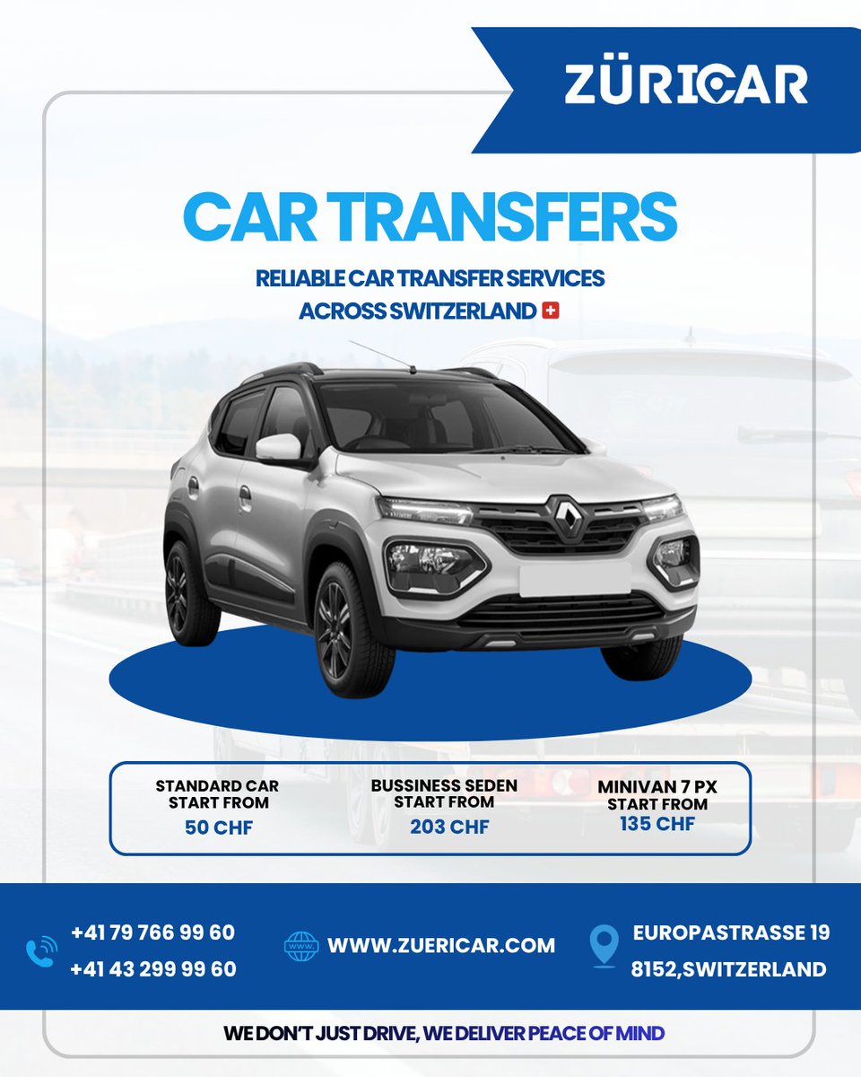 ZuricarGO's tweet image. 🚗Car Transfer Services (Switzerland)

 Reliable Car Transfers Across Switzerland 🇨🇭

Need a smooth, comfortable, and stress-free ride?
 Zurich Car brings you premium car transfer services tailored to your journey. 

#ZurichCar #Switzerland #CarTransfer #CarRentalSwitzerland