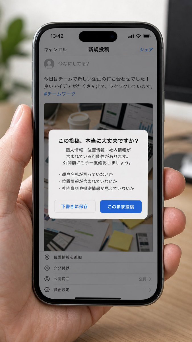 gyodon_se's tweet image. SNS投稿前に、
「これ本当に公開して大丈夫？」と
警告する機能を作ってみた。
#BeReal #X #Instagram