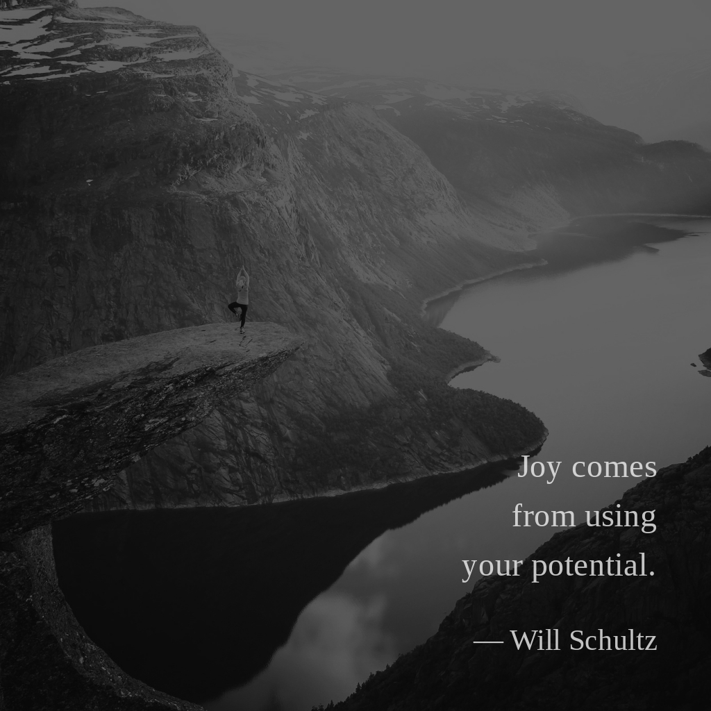 wectar's tweet image. Joy comes from using your potential. —Will Schultz

#WillSchultz #joy