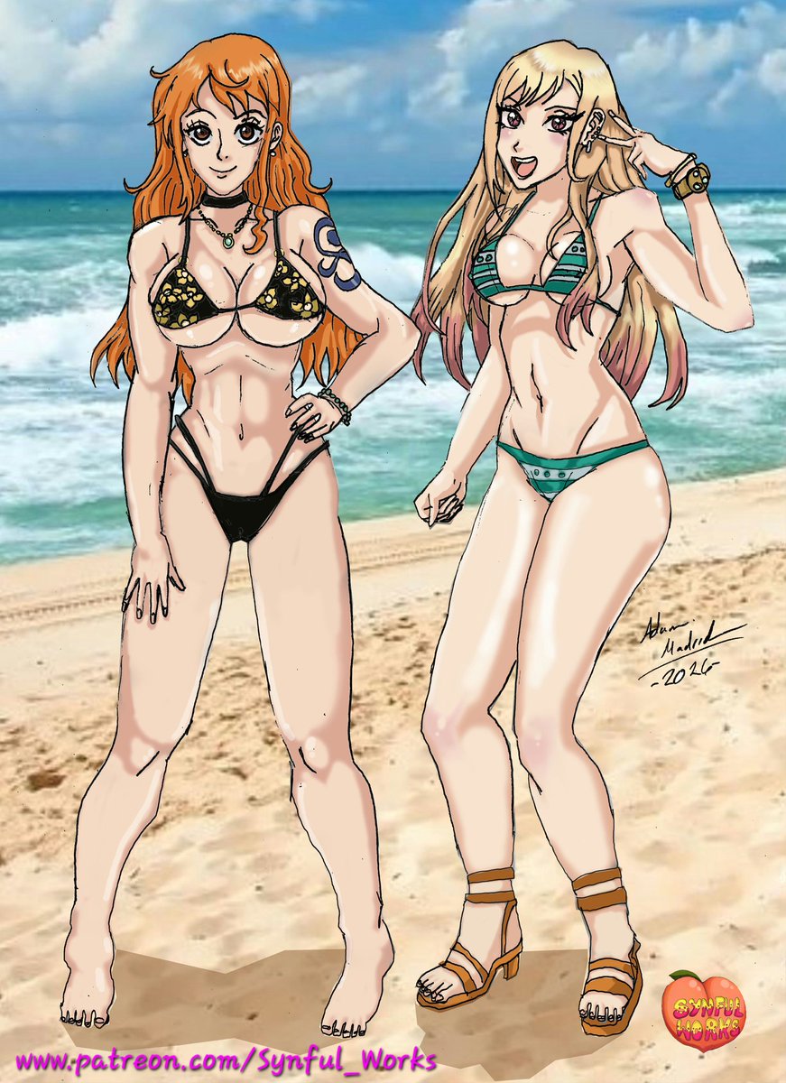 SynfulWorks's tweet photo. Nami and Marin Kitagawa swap outfits while enjoying a Hot and Wet day on the beach! (PART 2) #Nami #ONEPIECE #MarinKitagawa #MyDressUpDarling #crossover #fanart #Hentai #lewd #BigTits #Bikini #Beach #Hot #Wet https://t.co/a9jYXcsbd4