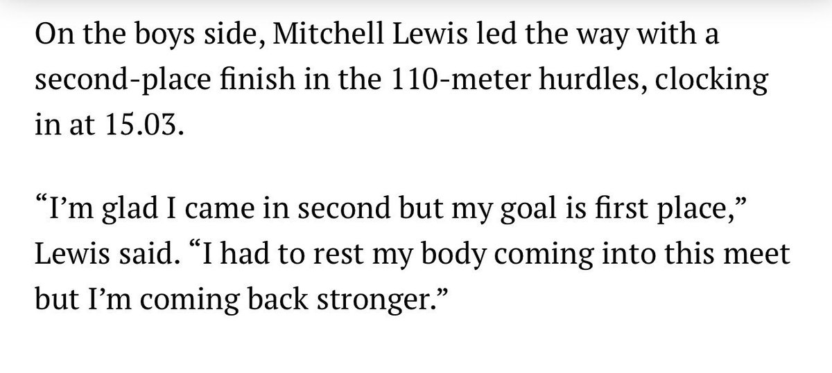 MitchellLewisFB's tweet photo. 2026 MHSAA STATE TRACK MEET

I had a great time at State just the experience of being there felt amazing to me, I finished 2nd with a time of 15.03 110h 6A. 2nd place was fun but I’m working hard to get 1st next year. #MHSAA #trackandfield #hurdles #110hurdles #highschool https://t.co/f7vNjs4ILZ