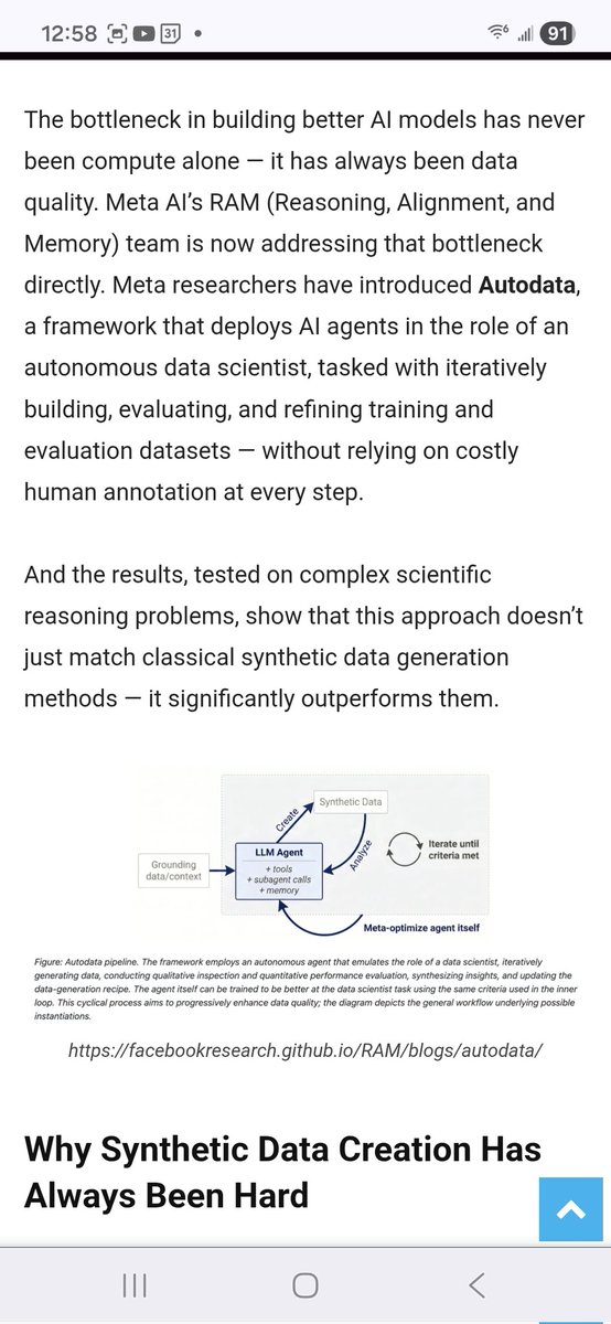 AK2Pac's tweet photo. @Meta Introduces #Autodata: An Agentic Framework That Turns AI Models into Autonomous Data Scientists for High-Quality Training Data via @Marktechpost oo https://t.co/JwVJ9JPLfI https://t.co/V3hLWzaUFO