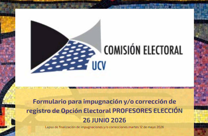 ComisionElecUcv's tweet photo. A partir de hoy lunes 04/05 y hasta el próximo martes 12/05, estará abierto el lapso para impugnar las Opciones Electorales (Elecciones de Representantes Profesorales).
Realice el trámite de forma digital aquí:
🔗 https://t.co/kI7XkrwOGs
#UCV l #EleccionesUCV https://t.co/glYvn7bMns
