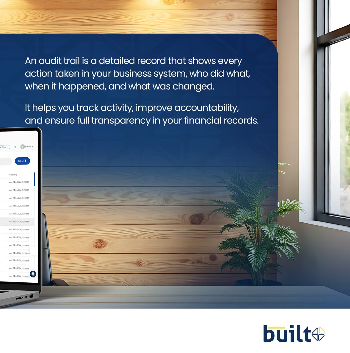 built_africa's tweet image. Audit trail = a clear record of who did what, when, and why in your business.

With Built, every action is tracked automatically so you stay in control and audit-ready.

Stay compliant. Stay confident.

Sign up : built.africa

#AuditTrail #FinanceTips #BusinessGrowth