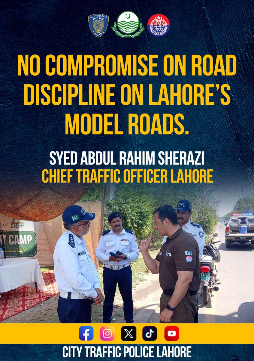 ctplahore's tweet photo. No compromise on road discipline.
Under the leadership of Syed Abdul Rahim Shirazi, Lahore’s model roads remain under strict monitoring to ensure safer travel, smoother traffic flow, and better enforcement across the city.
#LahoreTrafficPolice #RoadDiscipline #ModelRoads https://t.co/7GdM6kqxtx