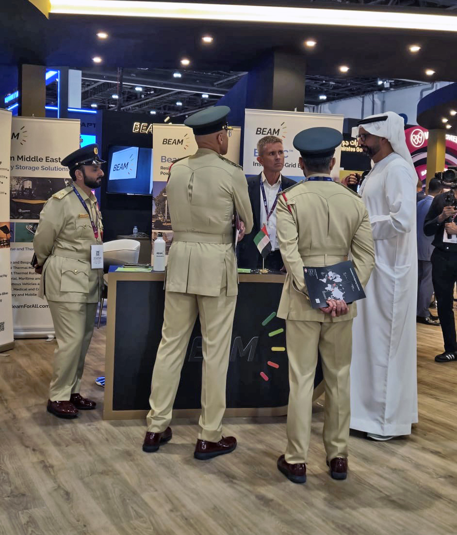 BeamForAll's tweet photo. From innovation to deployment — Beam Global, through Beam Middle East, in partnership with the Platinum Group is showcasing real-world clean energy solutions at Make it in the Emirates 2026. @MIITEUAE 

CEO @DesmondWheatley, Ivan Tlacinac and Uroš Tošković are on the ground connecting with partners and industry leaders to help drive the future of sustainable transport.

Discover more and connect with our teams on the ground: https://t.co/BDNQVaw7Wi

#FutureMobility #RenewableEnergy #Infrastructure #BeamGlobal #MiddleEast $BEEM