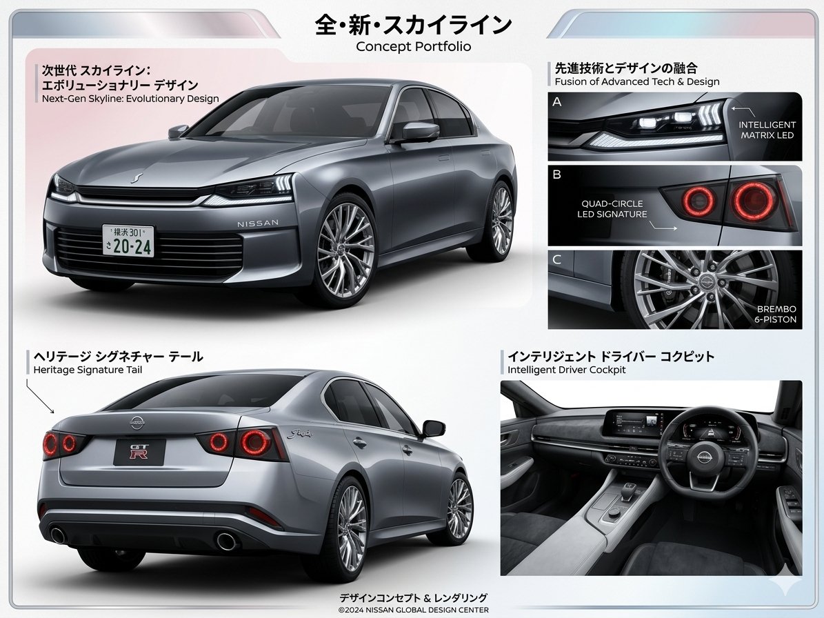 nobri_71's tweet photo. 次期スカイライン、AIと一緒に考えてみた。
みんなで考察してみて。。
#新型車 #日産 #スカイライン #エクストレイル
#Nissan #V38Skyline #XTrail #T34 #NewElgrand #E53 #ProPilot https://t.co/6nTYfZj2W0