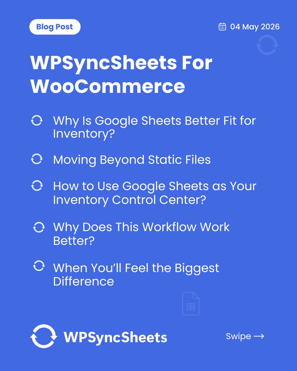 wpsyncsheets's tweet photo. Beyond Import/Export: How to Use Google Sheets as Your Inventory Control Center

✅ Why Is Google Sheets Better Fit for Inventory?
✅ Moving Beyond Static Files
✅ Final Thoughts
✅ FAQs

🔗 https://t.co/ed3WfRpFQc

#WPSyncSheets #wordpress #googlesheet #woocommerce https://t.co/thguQiT7Q3