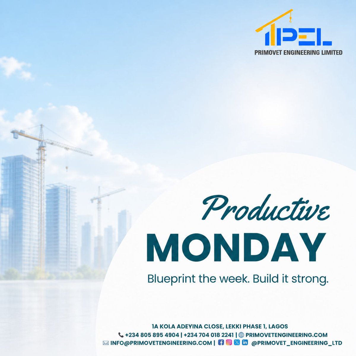 Primovet_LTD's tweet image. Build your week with intention.
Every structure starts with a solid plan let Monday set the tone for excellence, precision, and results.

We Offer:
Construction | Project Management | Renovation | Civil Works | Design &amp;amp; Consultancy | Interior Finishing | Procurement
#PEL #Build