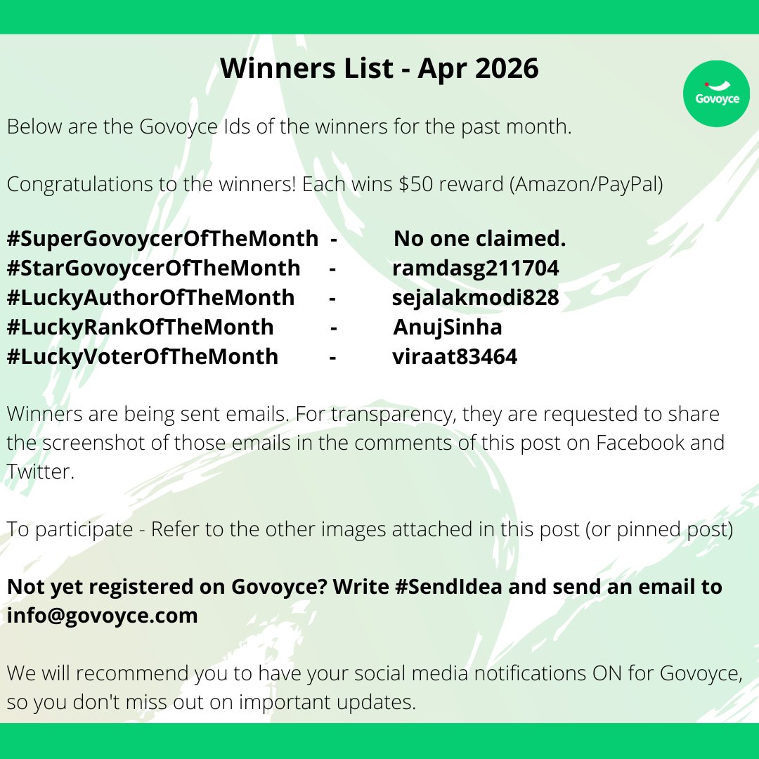 Govoyce's tweet image. Govoyce monthly rewards 🏆for the month of April

Attached is the list of 4 monthly winners ($50 each)

Comment below explains selection of all rewards.

Congratulations to the winners!

For participation and rules, refer to the images or our pinned post  #contest