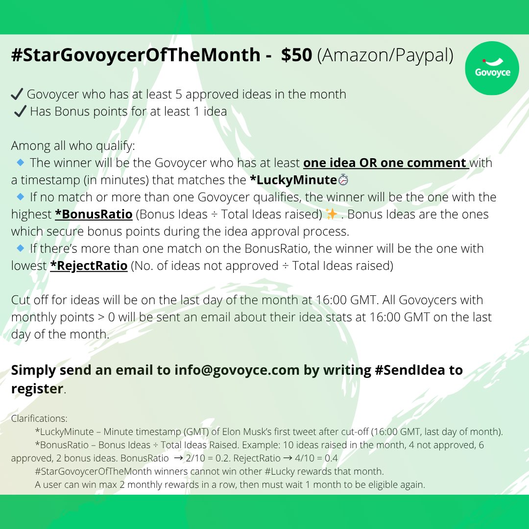 Govoyce's tweet image. Govoyce monthly rewards 🏆for the month of April

Attached is the list of 4 monthly winners ($50 each)

Comment below explains selection of all rewards.

Congratulations to the winners!

For participation and rules, refer to the images or our pinned post  #contest